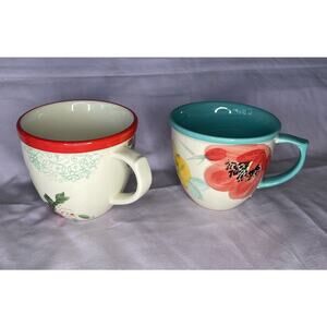Pioneer Woman Coffee Cup Mugs 16 oz. FLEA MARKET Blue Turquoise Floral 2-Pc NEW